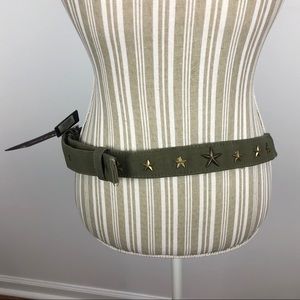Mona B Canvas Belt Army Green Stars Studded